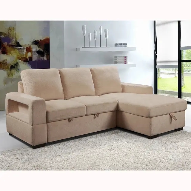 ركنة مودرن خشب زان، قماش هامر قطيفة، 70×140×280×85 سم - بيج