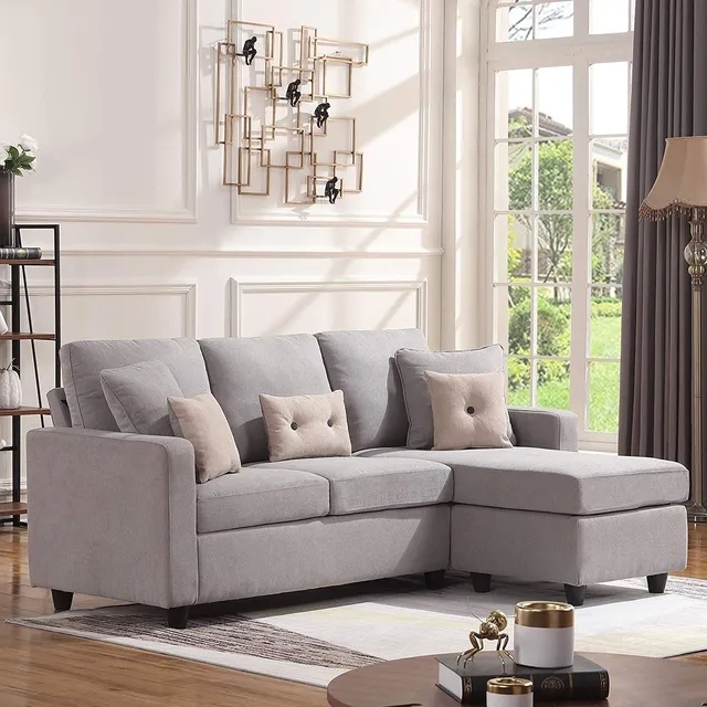 Beech Wood L-Shaped Sofa, Hammer Velvet Fabric, 70×140×280×85 Cm - Light Grey - Image 2