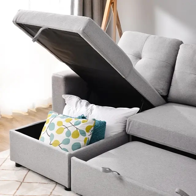 Beech Wood Modern L-Shape Sofa, Hammer Velvet Fabric, 70×140×280×85 Cm - Light Grey - Image 2