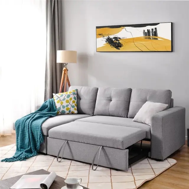 Beech Wood Modern L-Shape Sofa, Hammer Velvet Fabric, 70×140×280×85 Cm - Light Grey - Image 3