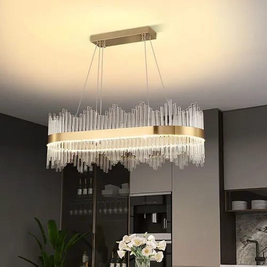 ⁦نجفة كريستال LED 60x80 سم من اونلايت OL.ON-6161 - ذهبي وشفاف⁩ - الصورة ⁦5⁩