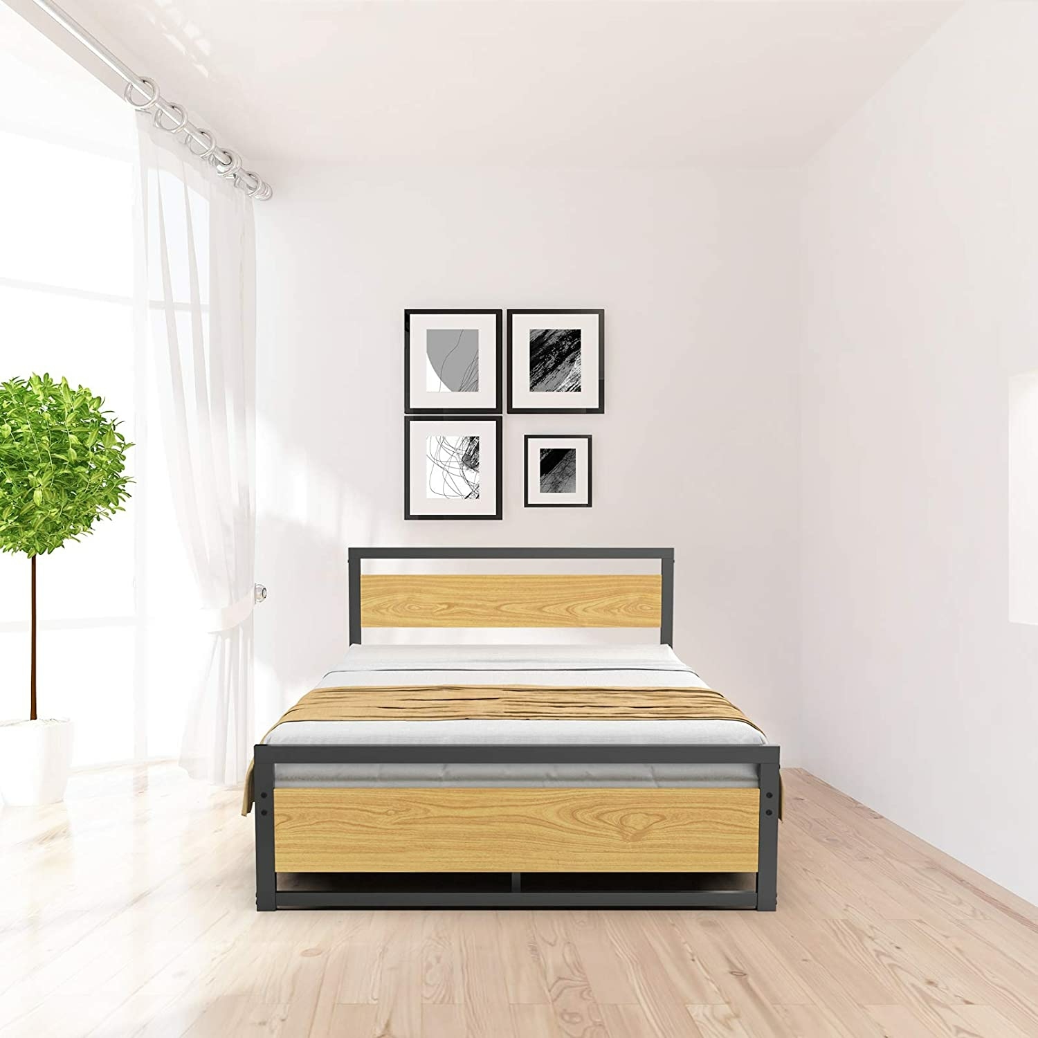 Wood Metal King Size Bed, 200×150×100 Cm - Black Wood - Image 2