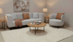 Beech Wood And Venetian Leather Living Room Set, 2 Pieces - Beige - Image 2