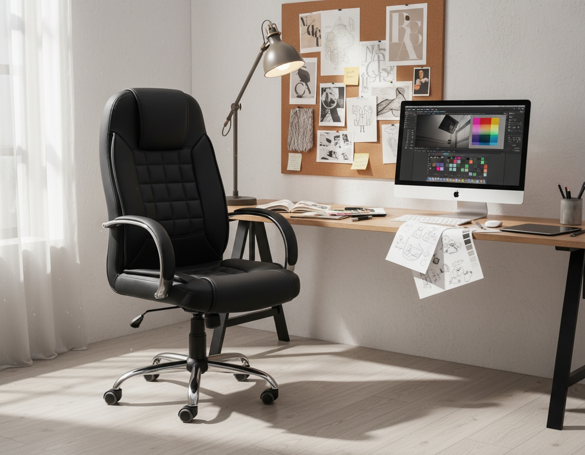 Leather Office Chair, 70X90X70 Cm - Black - Image 2
