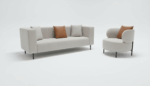 Beech Wood And Venetian Leather Living Room Set, 2 Pieces - Beige - Image 3