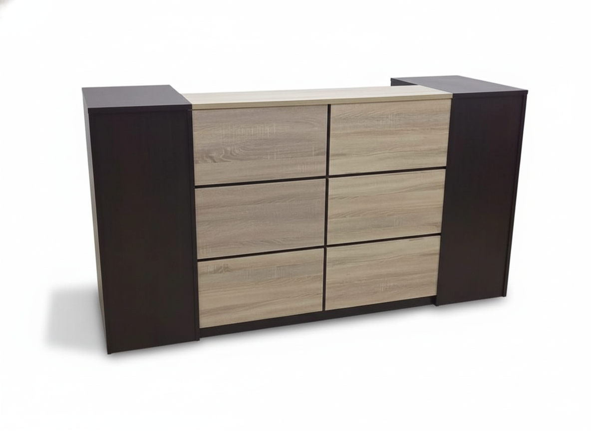 ⁦كاونتر استقبال ام دى اف، 240×110×60 سم - بنى بيج⁩ - الصورة ⁦3⁩