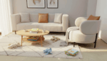 Beech Wood And Venetian Leather Living Room Set, 2 Pieces - Beige - Image 5