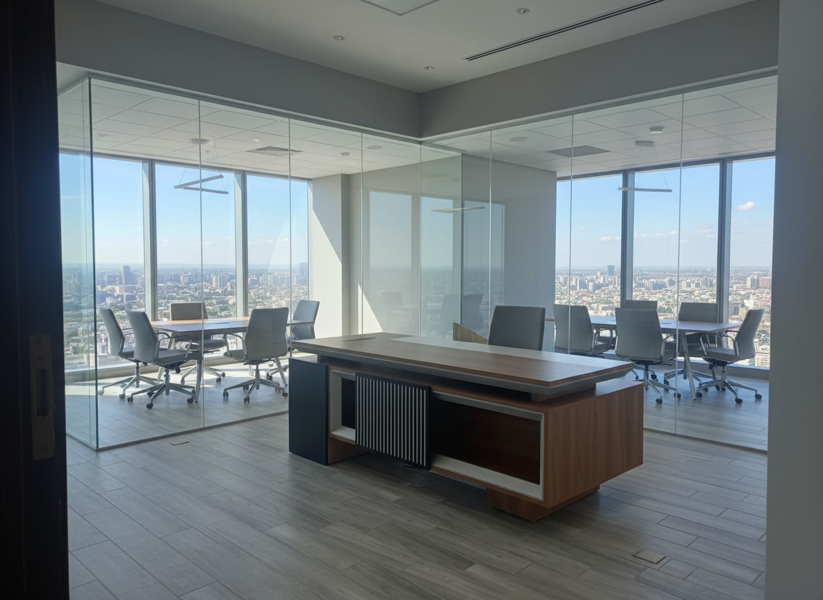 Modern MDF Manager'S Desk, 220X220X70 Cm - White Wood