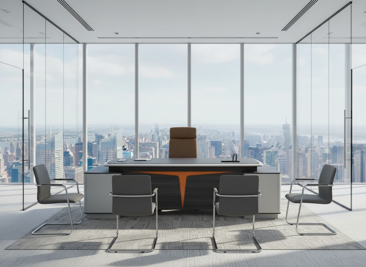 Modern MDF Wood Manager'S Desk, 220X220X70 Cm - Dark Brown Yellow - Image 2