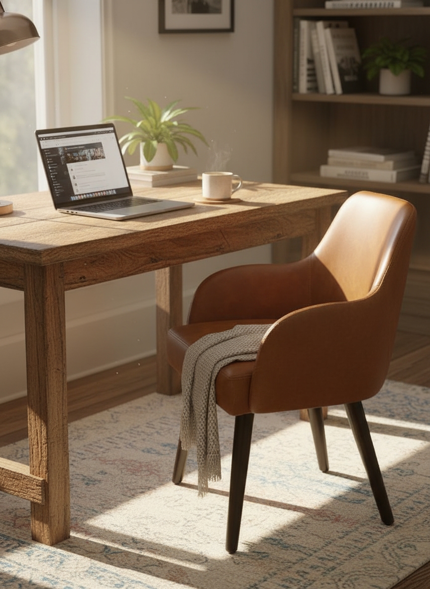 Leather Office Chair, 55X90X55 Cm - Brown - Image 4