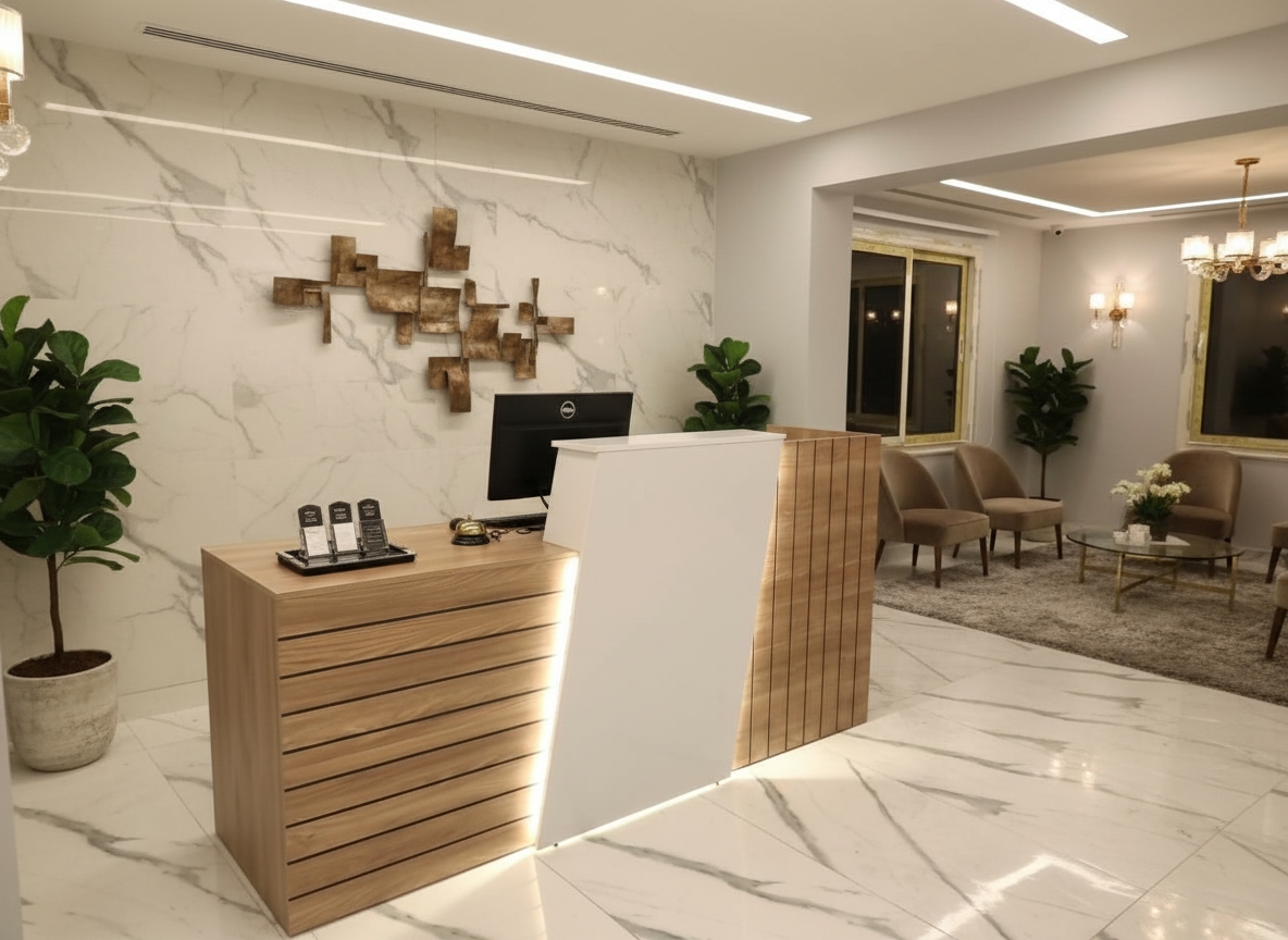 ⁦كاونتر استقبال ام دى اف، 240×110×60 سم - خشبى ابيض⁩ - الصورة ⁦2⁩
