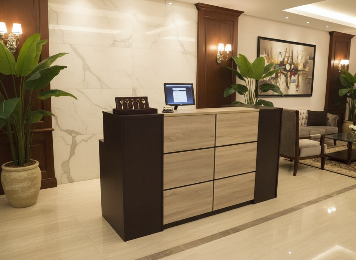 كاونتر استقبال ام دى اف، 240×110×60 سم - بنى بيج