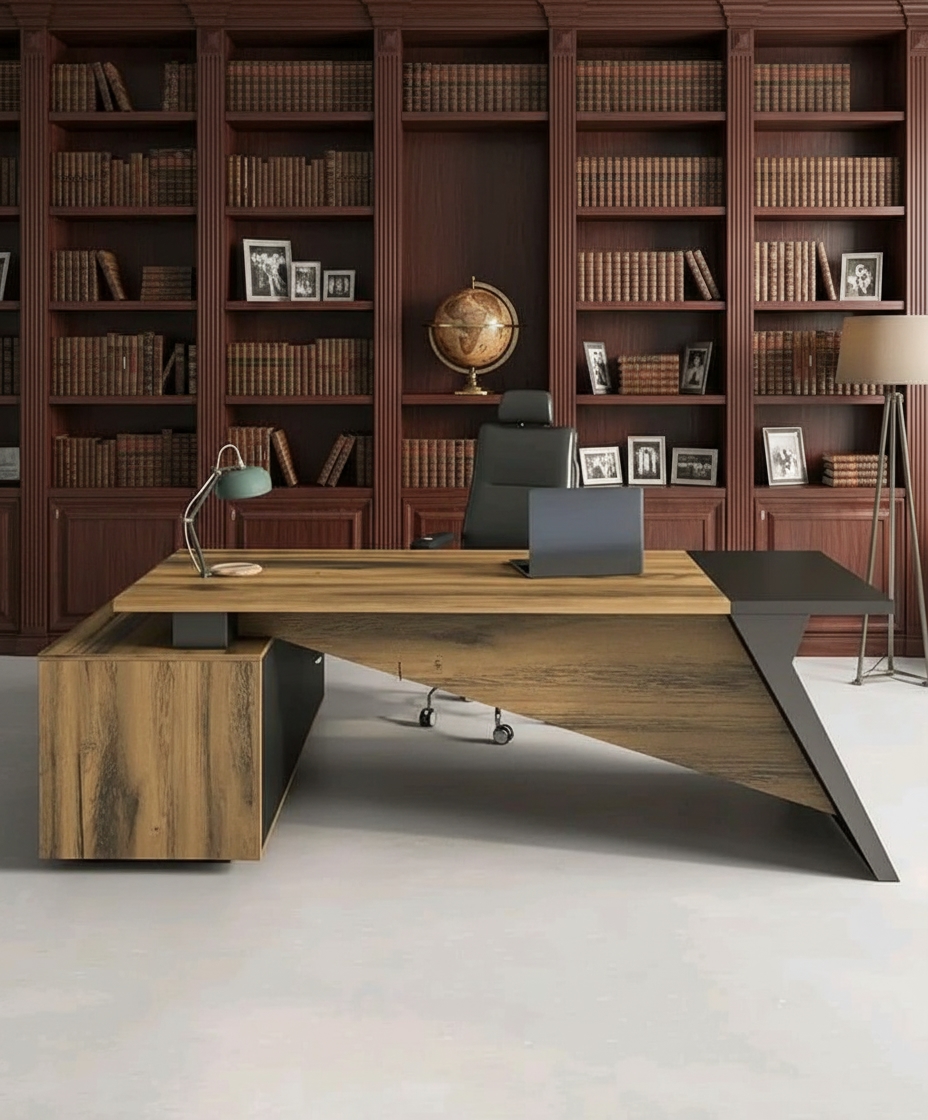 Modern MDF Wood Manager'S Desk, 220X220X70 Cm - Grey - Image 2
