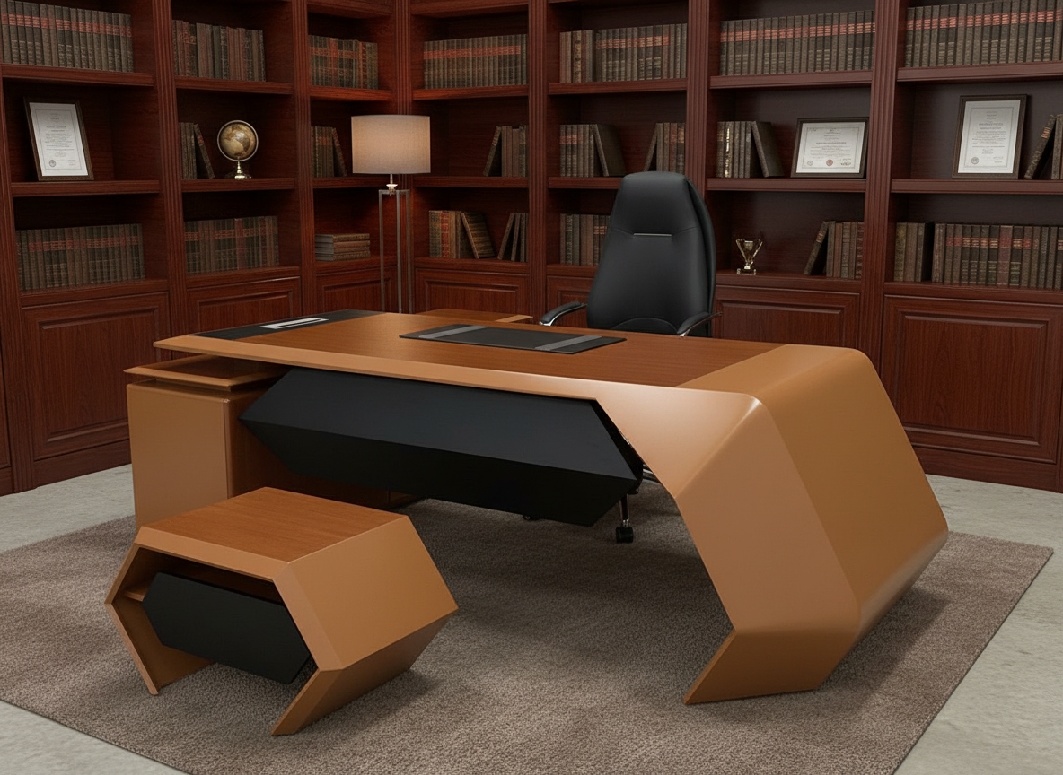 Modern Manager'S Desk, Natural Wood, 220X220X70 Cm - Havana Black - Image 3