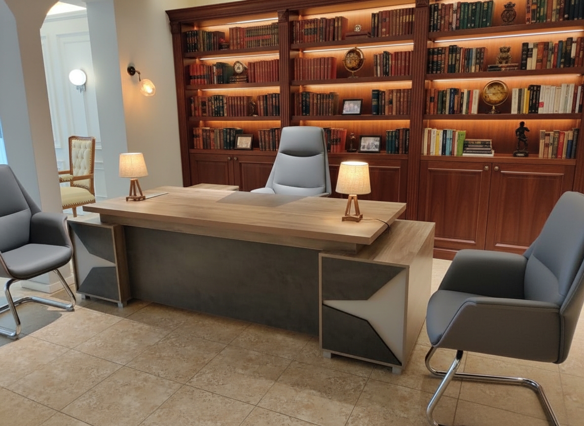 ⁦مكتب مدير مودرن خشب ام دي اف، 220×220×70 سم - رمادي بني⁩ - الصورة ⁦2⁩