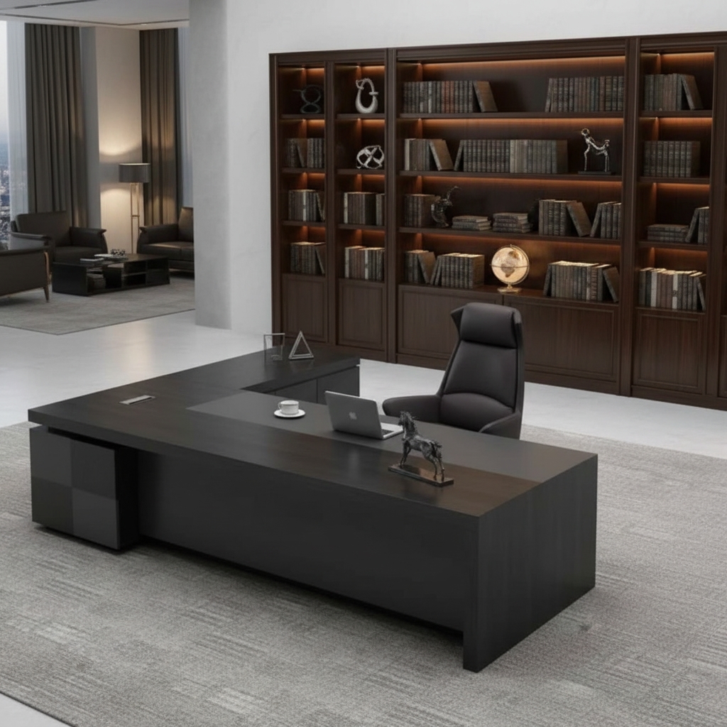 ⁦مكتب مدير مودرن خشب ام دي اف، 220×220×70 سم - ابيض اسود⁩ - الصورة ⁦2⁩