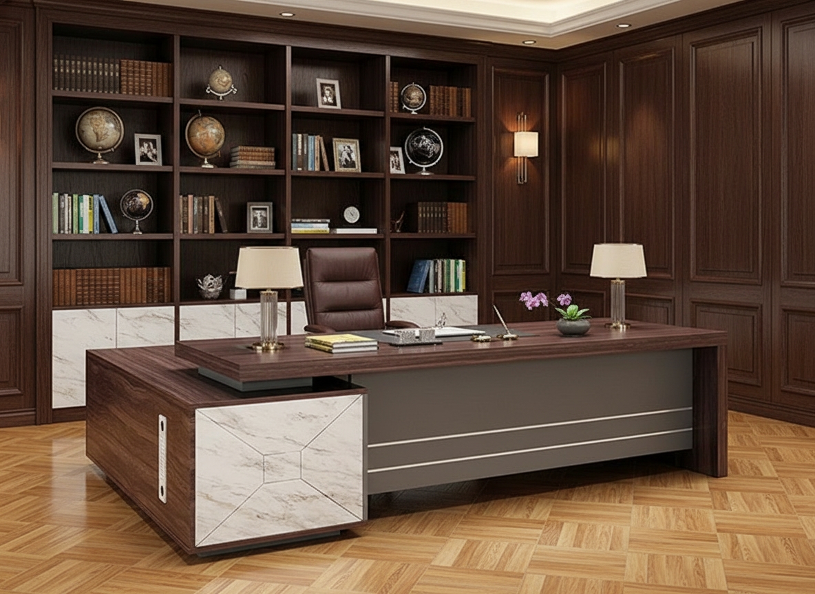 ⁦مكتب مدير مودرن خشب ام دي اف، 200×200×80 سم - بني رمادى⁩ - الصورة ⁦3⁩