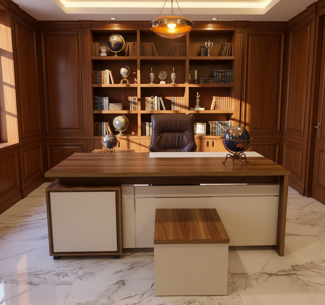 ⁦مكتب مدير مودرن خشب ام دي اف، 200×200×80 سم - بني كريمي⁩ - الصورة ⁦2⁩