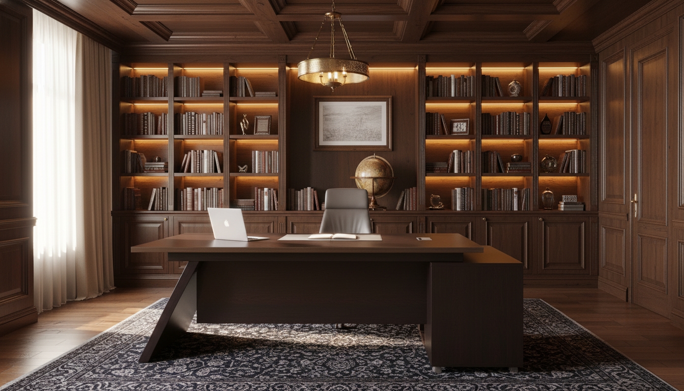 ⁦مكتب مدير مودرن خشب ام دي اف، 220×220×70 سم - بني داكن رمادى⁩ - الصورة ⁦3⁩