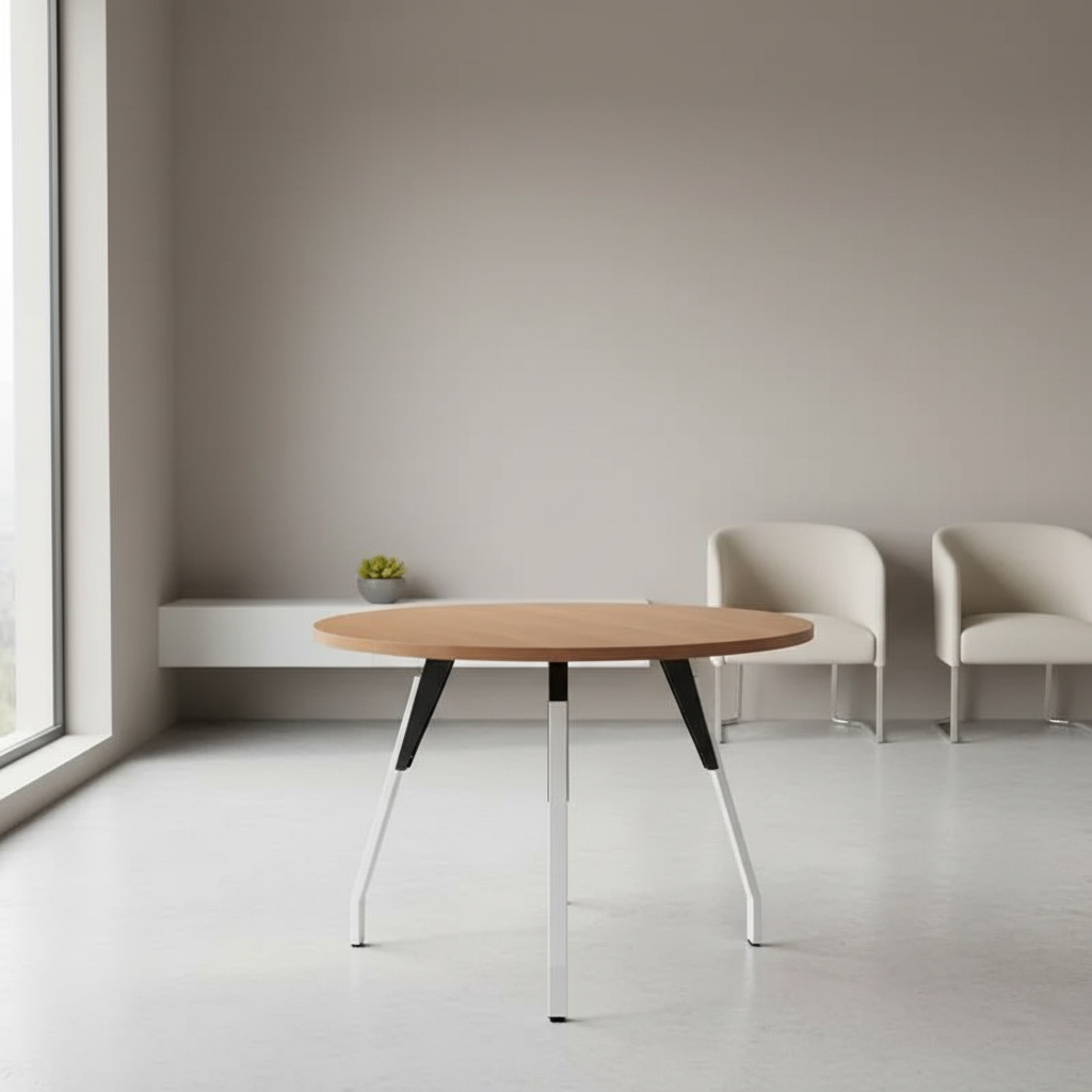 ⁦ترابيزة دائرية مودرن ام دي اف، 70×75×70 سم - ابيض بيج⁩ - الصورة ⁦3⁩