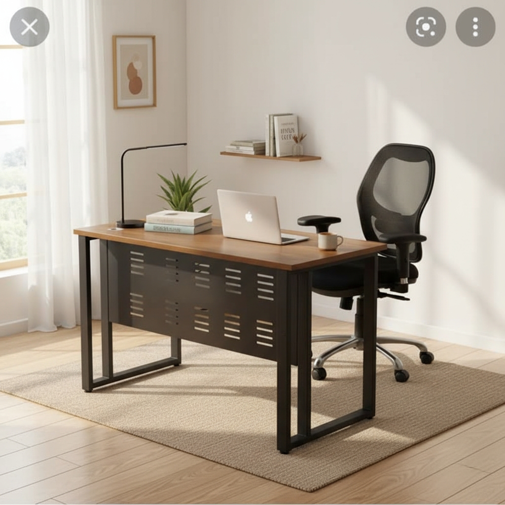 ⁦مكتب مودرن خشب ام دي اف، 120×120×60 سم - بنى رمادى⁩ - الصورة ⁦2⁩