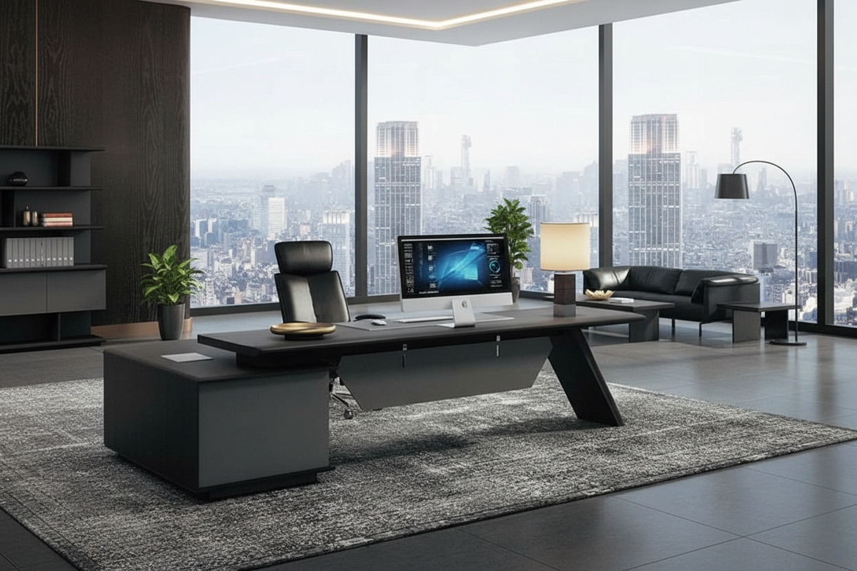 ⁦مكتب مدير مودرن خشب ام دي اف، 220×220×70 سم - بني رمادى⁩ - الصورة ⁦3⁩