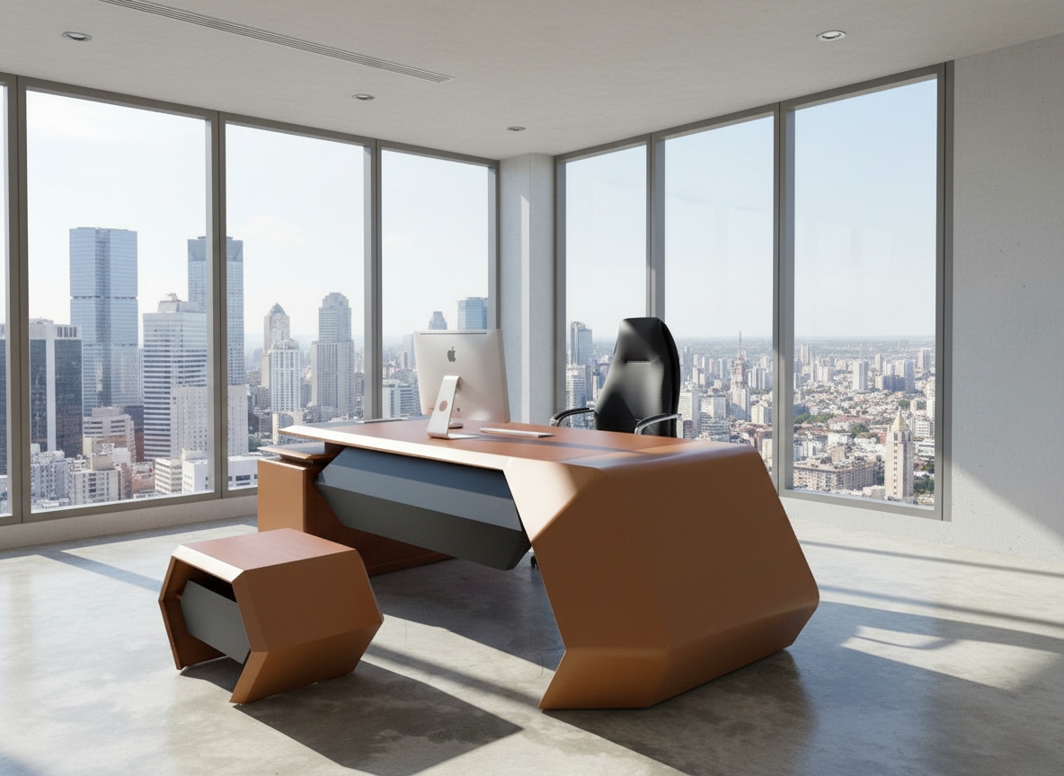 Modern Manager'S Desk, Natural Wood, 220X220X70 Cm - Havana Black