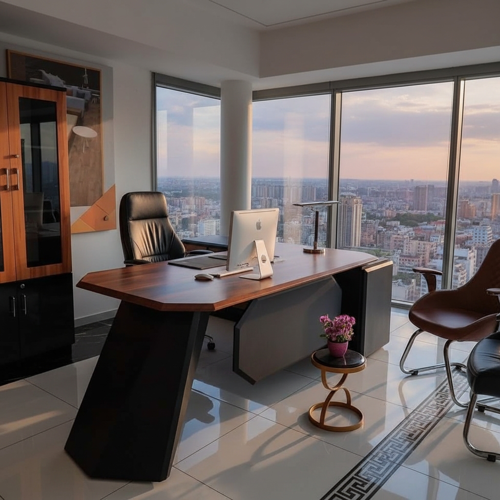 ⁦مكتب مدير مودرن خشب ام دي اف، 220×220×70 سم - بني اسود⁩ - الصورة ⁦3⁩