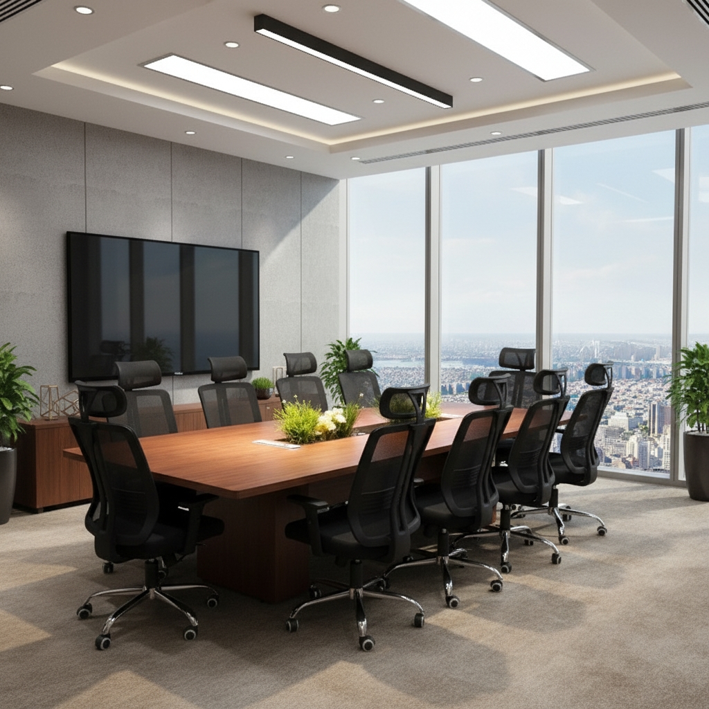 ⁦ترابيزة اجتماعات مودرن كونتر، 120×77×360 سم - بنى⁩ - الصورة ⁦4⁩