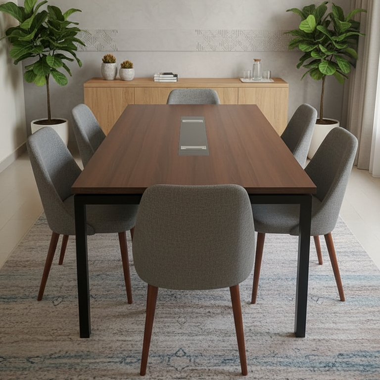 ⁦ترابيزة اجتماعات مودرن ام دي اف، 120×77×240 سم - بنى اسود⁩ - الصورة ⁦4⁩