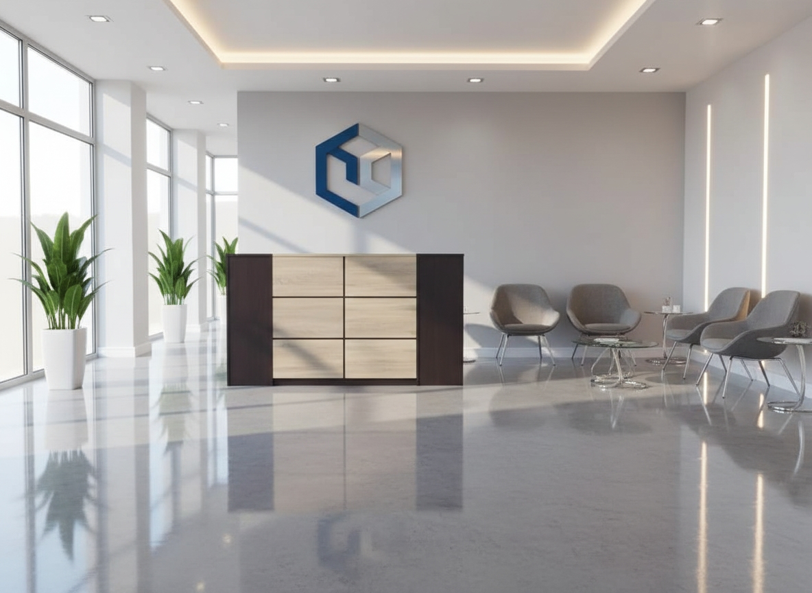⁦كاونتر استقبال ام دى اف، 240×110×60 سم - بنى بيج⁩ - الصورة ⁦2⁩