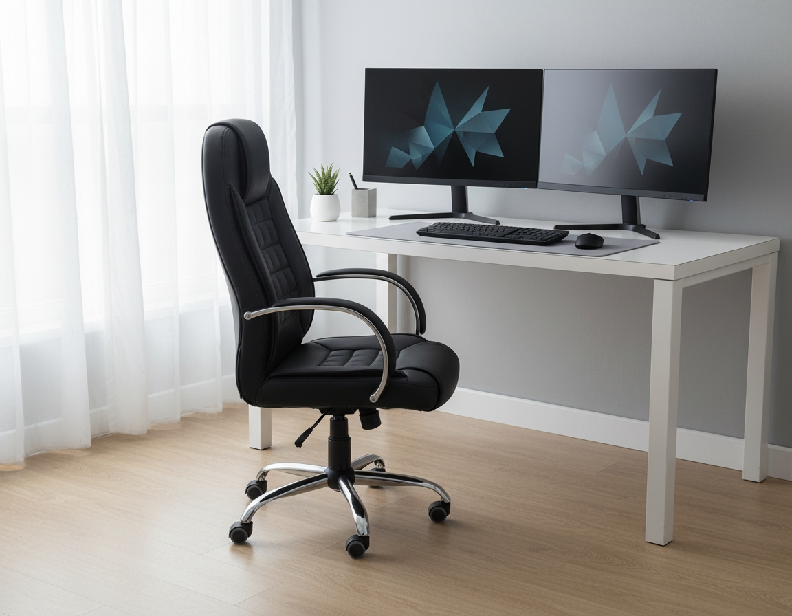 Leather Office Chair, 70X90X70 Cm - Black - Image 4