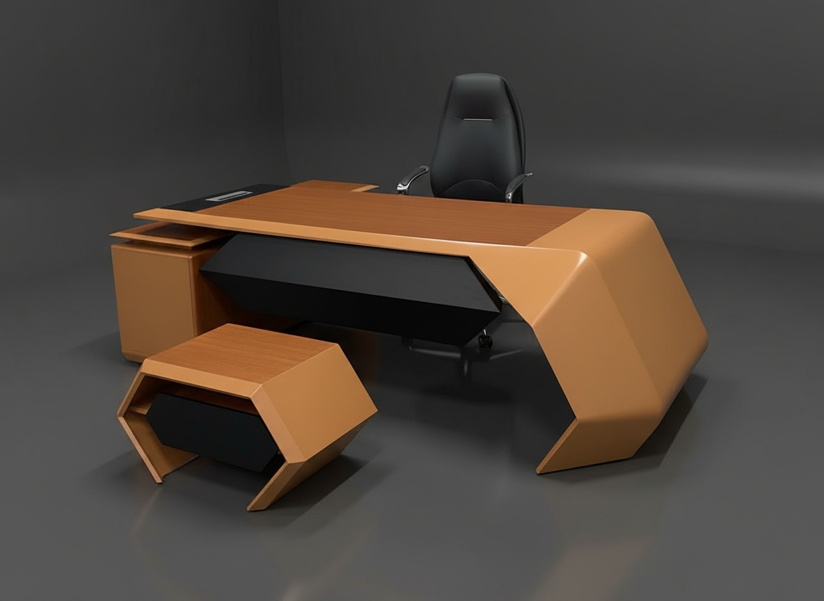 Modern Manager'S Desk, Natural Wood, 220X220X70 Cm - Havana Black - Image 4