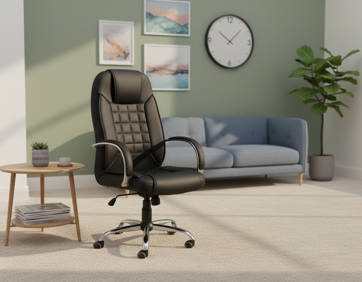 Leather Office Chair, 70X90X70 Cm - Black - Image 3