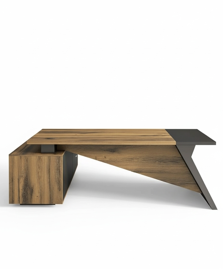 Modern MDF Wood Manager'S Desk, 220X220X70 Cm - Grey - Image 3