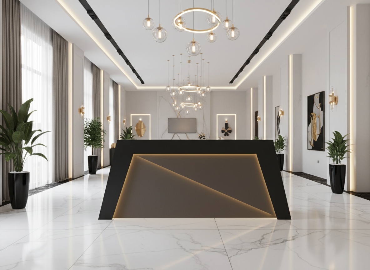⁦كاونتر استقبال ام دى اف بليد، 240×110×60 سم - اسود⁩ - الصورة ⁦4⁩