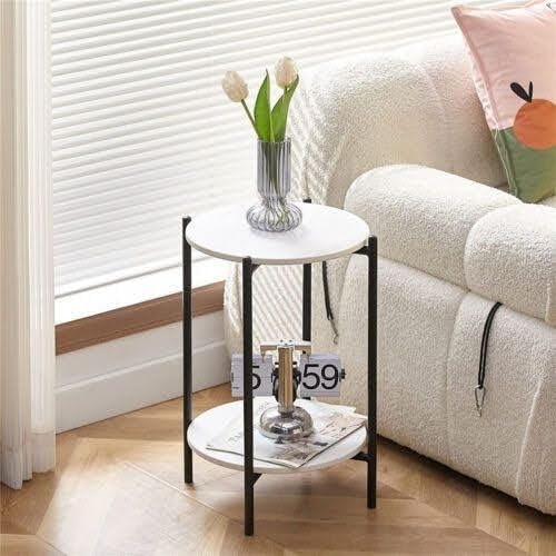 Metal Side Tables, 60×40×40 - Black White - Image 2